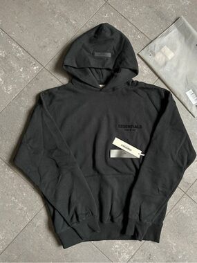 ESSENTIALS Men’s Black Hoodie Sweatshirt with extra small